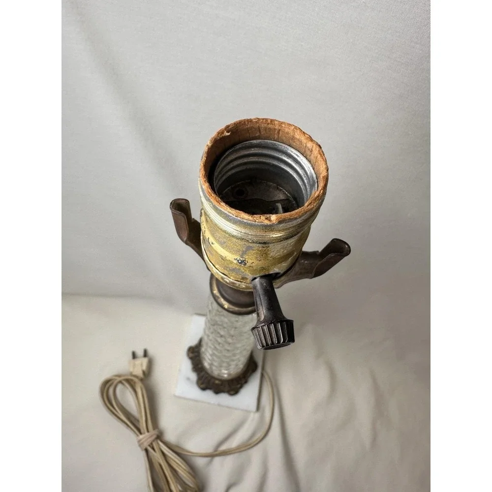 Vintage Glass Column Lamp White Marble Base Brass Hollywood Regency 15